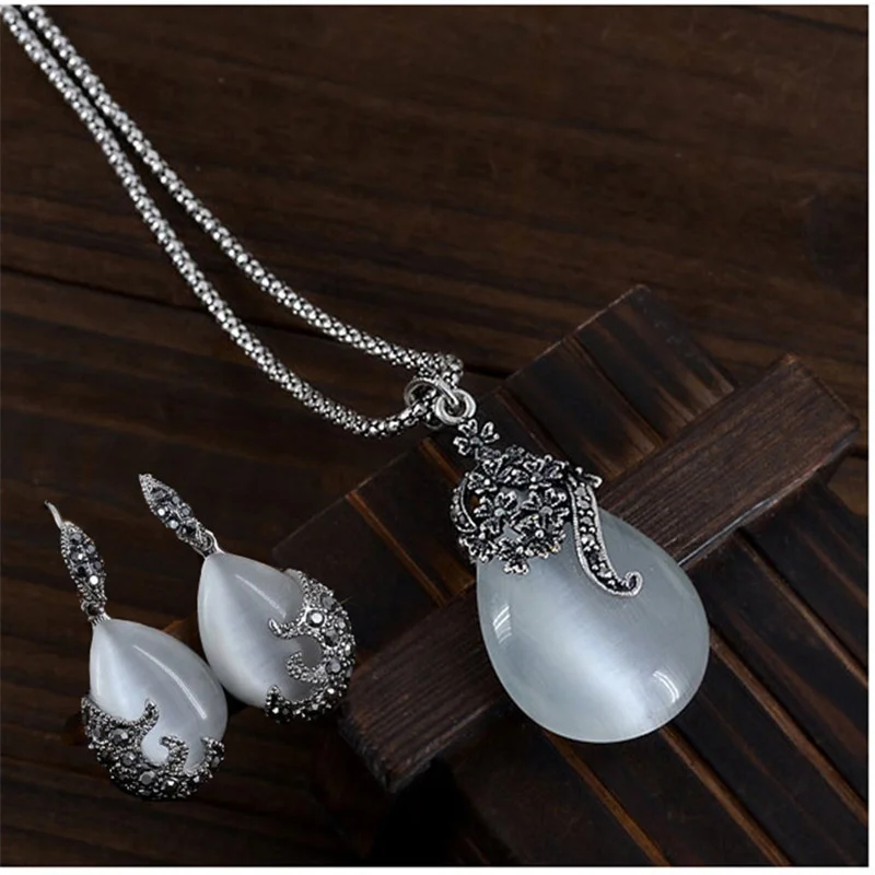 Jewelry-Sets Necklaces Drop-Earrings Opal Snake 925-Sterling-Silver Elegant Women Fashion