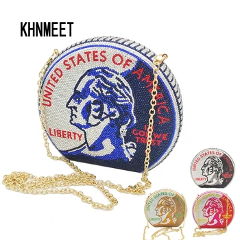 

Stylishly Money USD Coin Pattern Crystal Bags Cheaper Designer Evening Bags Purse Party Handbags Ladies Crossbody Bags