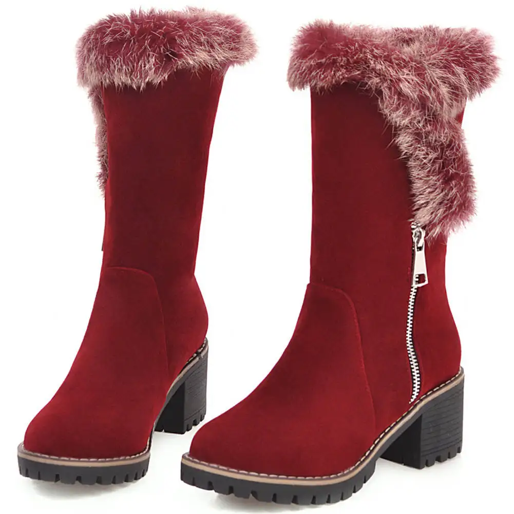 Karinluna/ г. Зимние сапоги большого размера 43 Женская обувь женские теплые сапоги до середины икры на квадратном каблуке для отдыха женская обувь