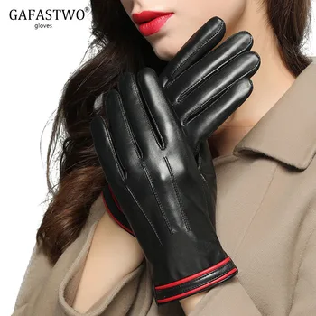 

2019 Autumn And Winter New Ladies Leather Gloves Plus Velvet Windproof Warm Sheep Skin Driving Gloves Women