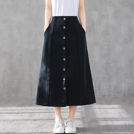 

Solid color Cotton Half Body Skirt Women's Skirt Slim High Waist Middle Long A Word single button black coffee orrange colors Z2