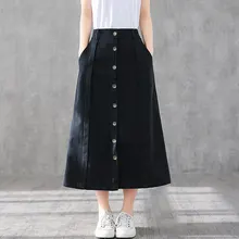 Solid color Cotton Half Body Skirt Women's Skirt Slim High Waist Middle Long A Word single button black coffee orrange colors Z2