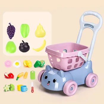 

Detachable Shopping Cart Toy Set ABS Plastic Funny Kitchen Grocery House Play Simulation Fruits Non Toxic Pretend Game Kids Gift