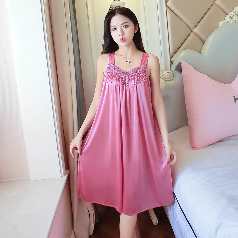Women Soft Nightgowns Sexy Nightwear Lace Patchwork Long Sleepwear Lingerie Nighty Wedding Silk Dress Sleep Wear Nightdress