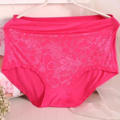 Rose Red Женские трусики размера плюс с высокой талией, нижнее белье для девушек, Модальные трусы большого размера, модные Хлопковые женские трусики большого размера с цветочным рисунком - Цвет: Rose Red