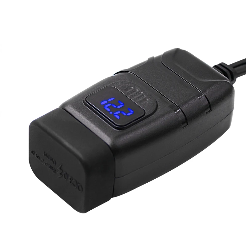 

QC3.0 Dual USB Quick Charger With Led Voltage Display and Waterproof Cover For Motorcycle ATV UTV