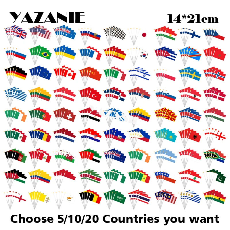 YAZANIE 14*21 см выбор стран которые вы хотите 5/10/20 шт маленький напечатанный полиэстер национальная ручной флаг и