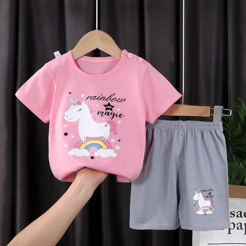 New Brand Cotton Baby Sets Leisure Sports Children Boys Girls Short Sleeve T-shirt + Shorts Sets Toddler Kids Clothing