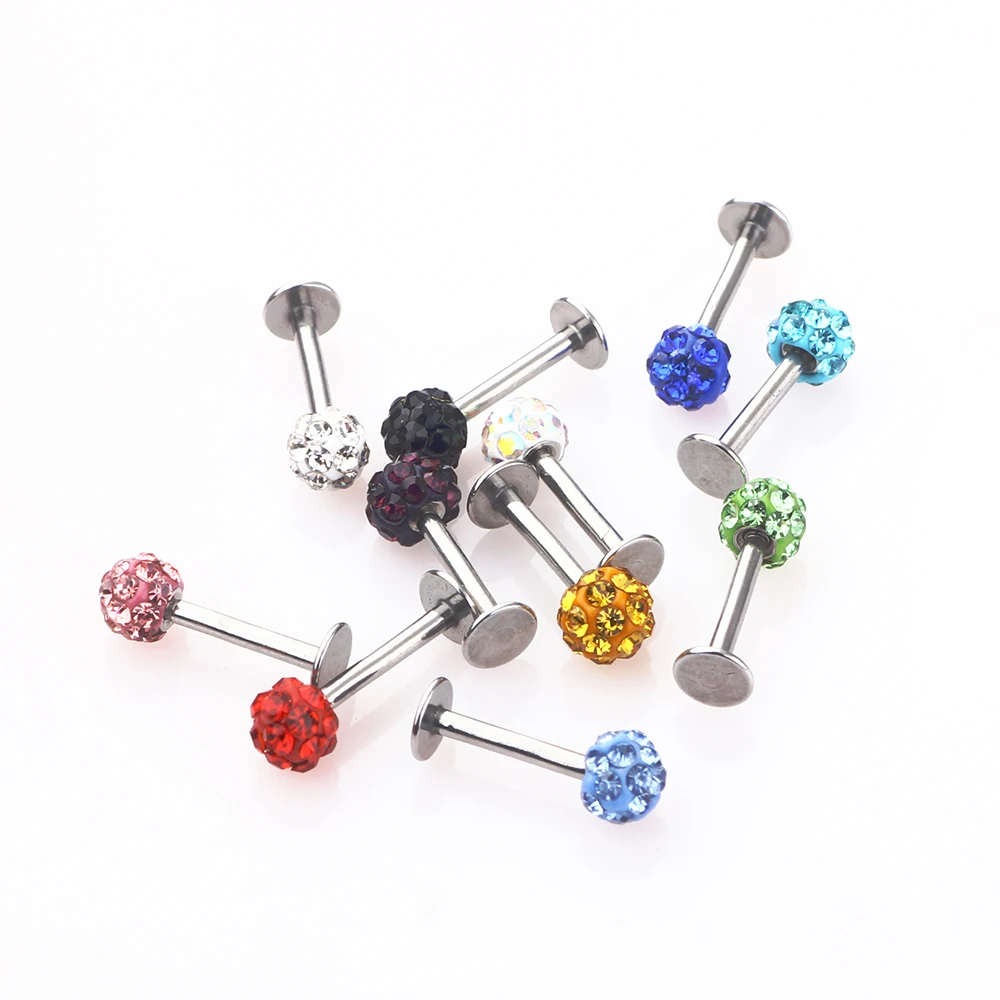 3pcs 6/8/10mm 16G Barbell Crystal Ear Cartilage Bar Tragus Helix Stud Earrings Piercing Lip Labret Nose Stud Body Jewelry Rings