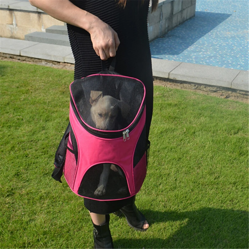 Cachorro gatito bolsa de hombro doble de viaje portátil mochila al aire libre bolsa de transporte perro mascota frente perro bolsa de malla de mochila de la cabeza