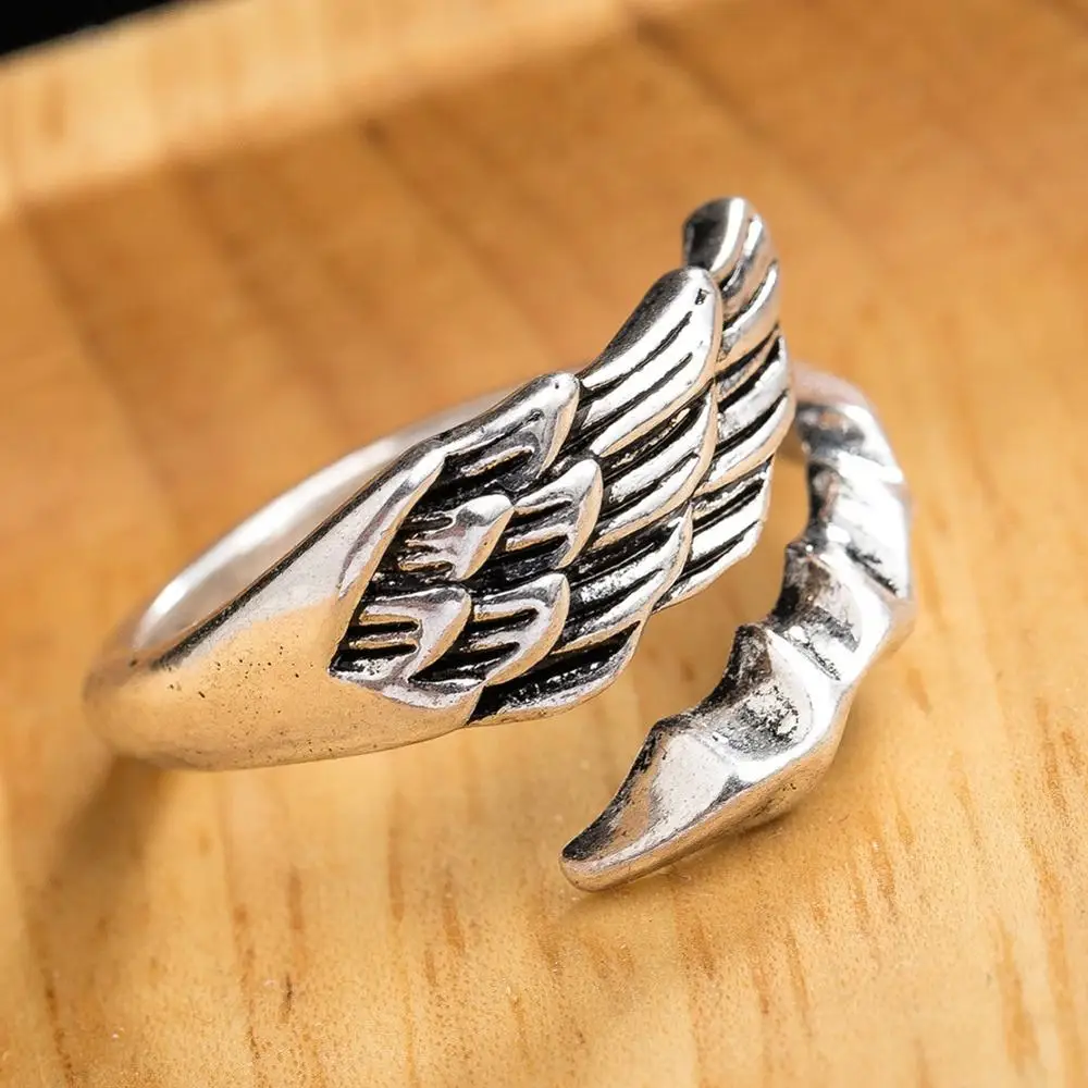Мужское Открытое кольцо в виде крыла ангела форме пера диаметр 16 мм | Украшения и