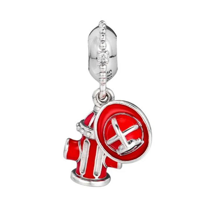 

PANDULASO Firefighter Essentials Dangle Charm Fit Pandora Bracelets Silver 925 Original Red Enamel Bead for Women DIY Jewelry