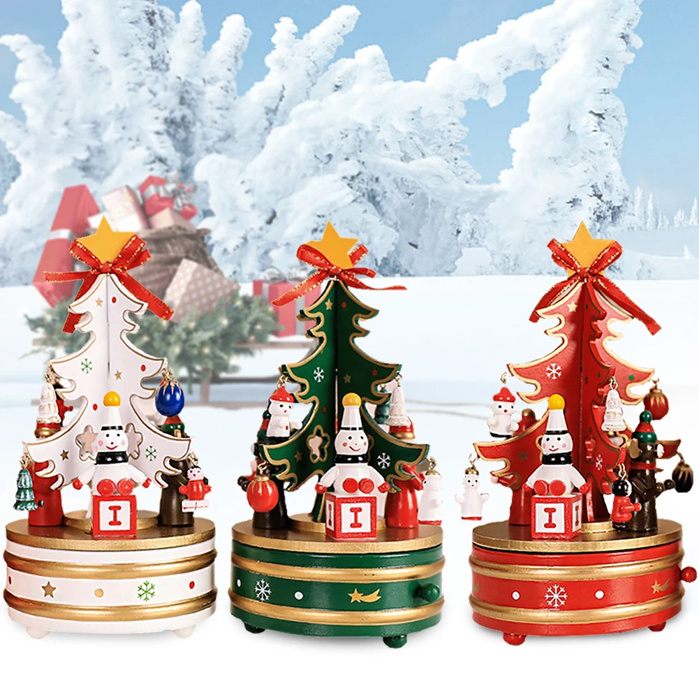 Wooden Decoration Home Photography Props Christmas Printing Multipurpose Kids Gift Cartoon Rotating Standing Birthday Music Box