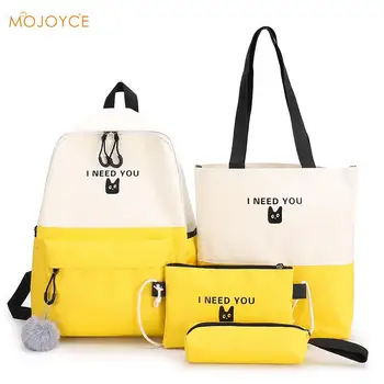 

Multi-function Bags for Student Birthday Gifts 4pcs/Set Canvas Backpacks Letters Rucksack Teenager Girls Mochila Shoulder Bags