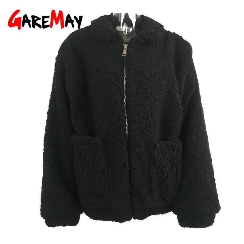 GareMay из искусственного меха пальто Для женщин осень-зима теплый мягкий молния Меховая куртка Женская Плюшевые пальто карман Повседневное Teddy Bear пальто