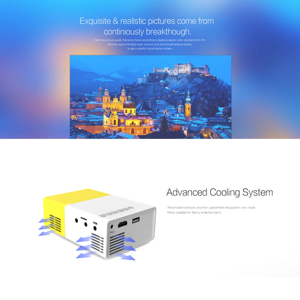 Портативный мини проектор YG300 ЖК с поддержкой HDMI USB AV SD 400 600 люмен кинотеатр для