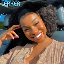 

Lekker Headband Half Wig Afro Kinky Curly Bob Human Hair Wig For Black Women Brazilian Remy Hair Glueless Machine Made Dark Wigs