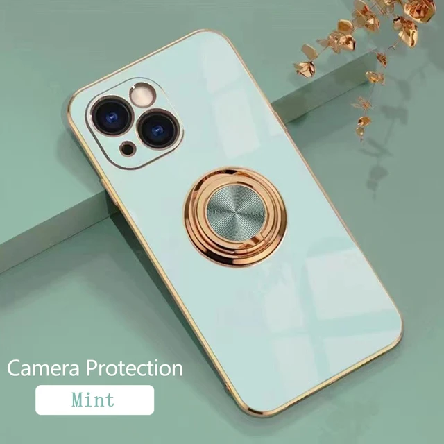 Luxury Plating Magnetic Attraction Ring Phone Case For iPhone 11 12 13 Pro Max Mini X XR 7 8 Plus SE2022 Soft Covers With Holder Mint