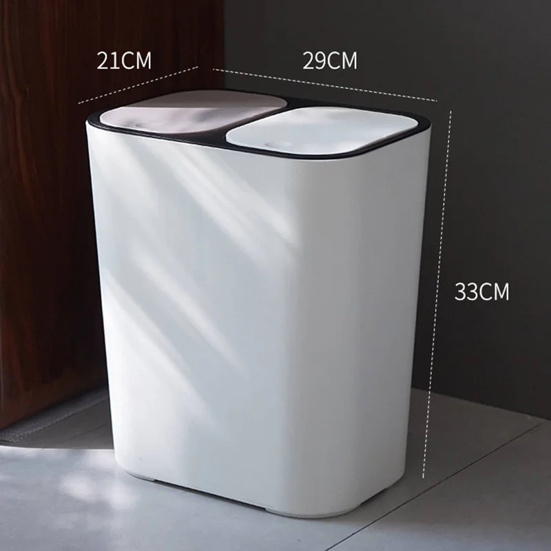 Nauliod Trash Can Rectangle Plastic Push-Button Dual Compartment 12liter Recycling Waste Bin Garbage Can