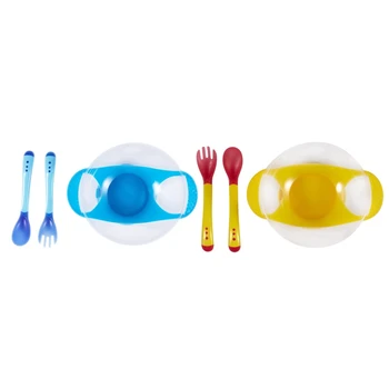 

2 Set Baby Infants Feeding Bowl with Sucker and Temperature Sensing Spoon Suction Cup Bowl Slip-Resistant Tableware Set - Yellow