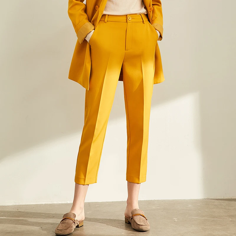 Amii Minimal Western Style Outerwear Pants Shorts Professional Suit Women New Autumn leisure suit Two-Piece Set - Цвет: yellow (pants)