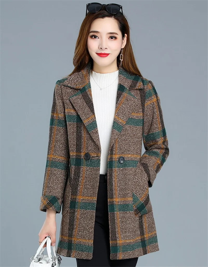 goose down coat Autumn Winter 2021 Middle-aged Woolen Coat Female Lattice Tops Women's Coat Loose Casual Thicken Wool Jackets Outerwear Ladies long black puffer coat