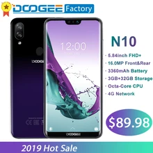 DOOGEE N10 смартфон Восьмиядерный 3 ГБ+ 32 ГБ 5,84 дюймов FHD+ 19:9 мобильный телефон 16 МП камера 4G LTE 3360 мАч Android 8,1 мобильный телефон