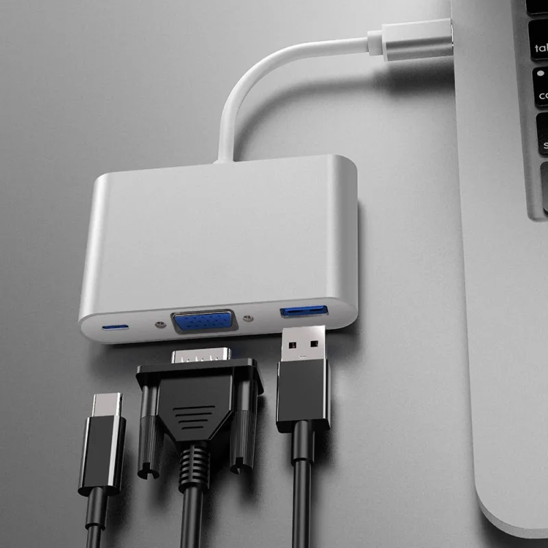 Тип с разъемами типа C и VGA адаптер 3-в-1 мульти Порты USB 3,1 многопортовый адаптер для McaBook Pro/iPad