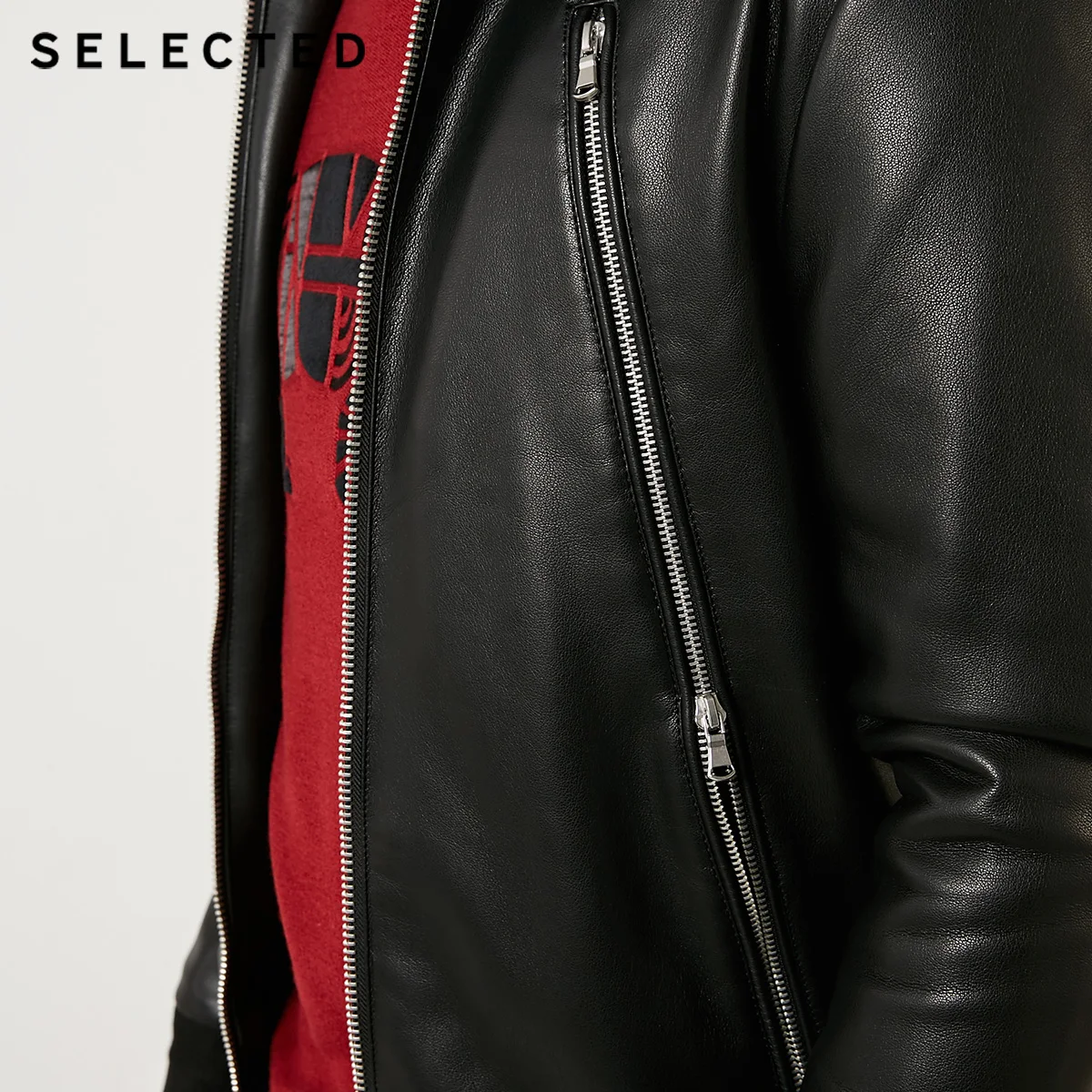 SELECTED Men's Regular Fit Coat Detachable Hood Zipper PU Leather Jacket S | 4191P3515