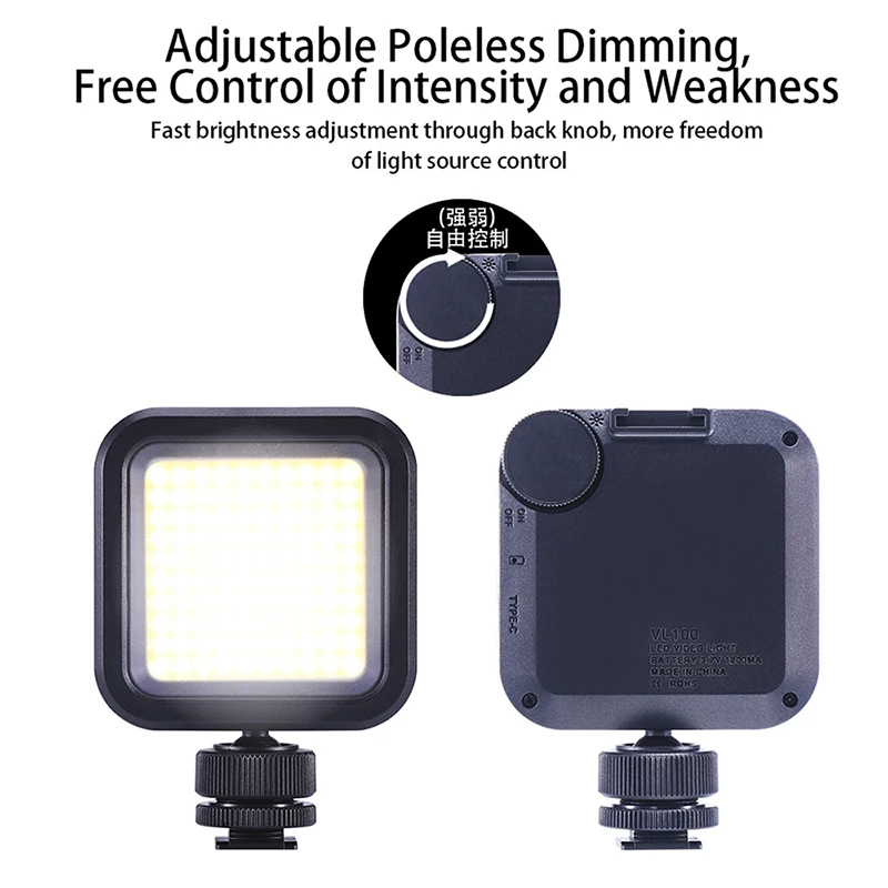 Goedkoop Dimbare Mini 5500K COB LED Video Licht Vlog Lamp met Dual Cold Shoe Adapter Verstelbare Fotografie Verlichting voor DSLR camera