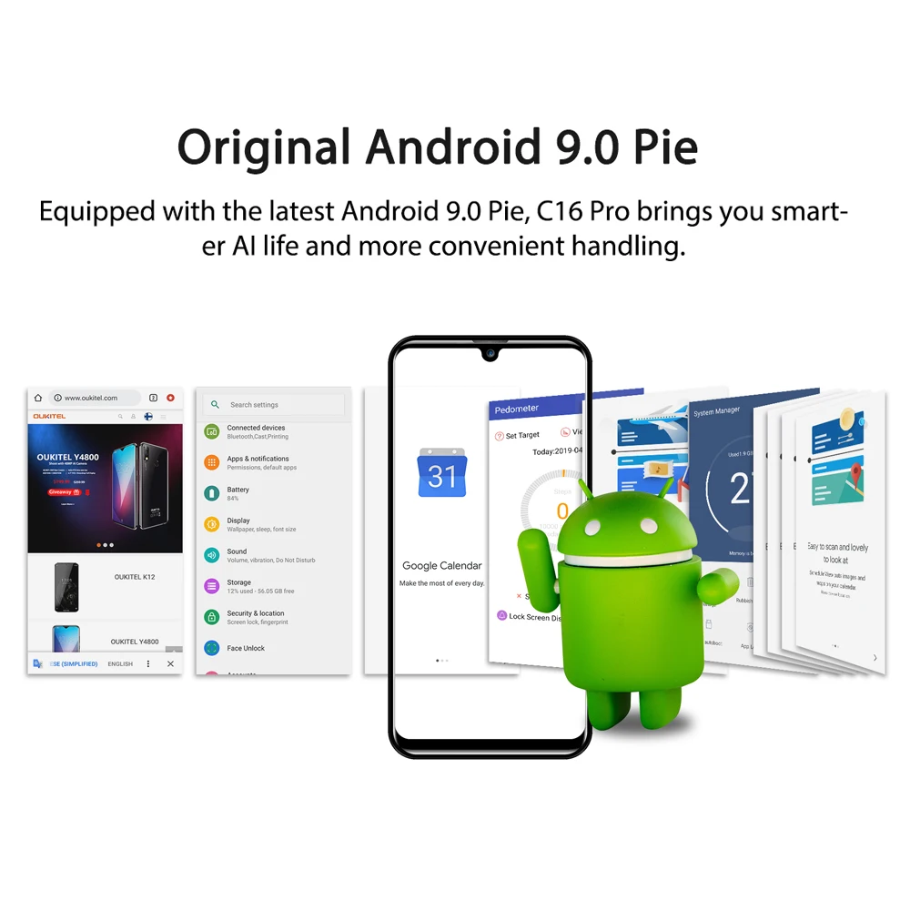 Смартфон OUKITEL C16 Pro, 3 ГБ, 32 ГБ, 5,71 дюймов, 19:9, Android 9,0, MT6761P, отпечаток пальца, распознавание лица, водослива, экран, 4G, мобильный телефон