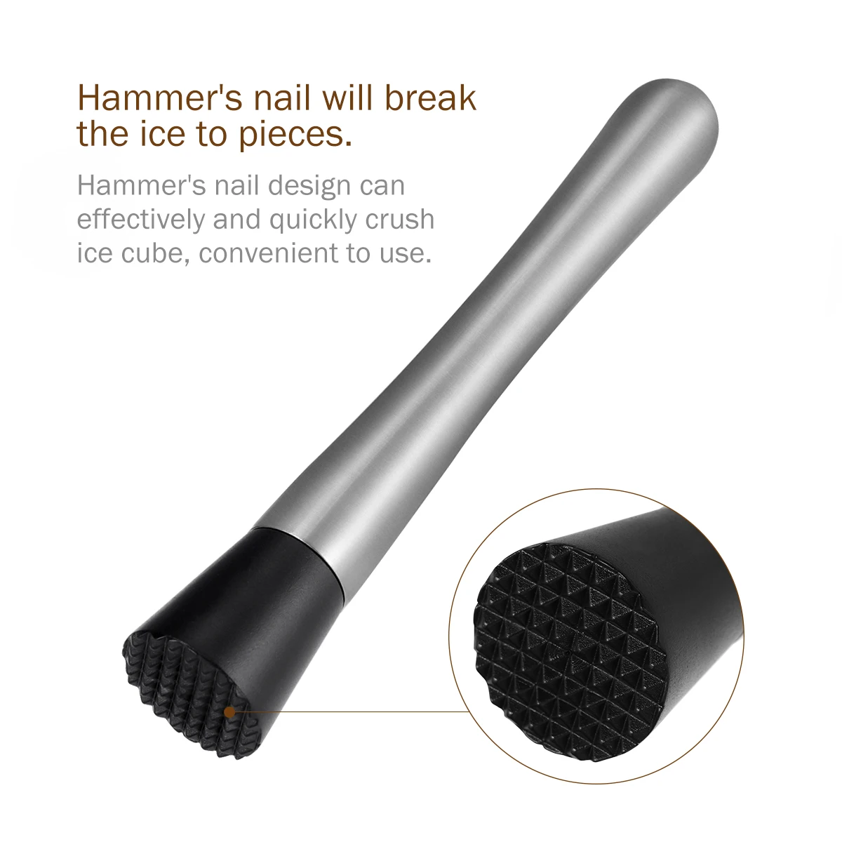 OUNONA Stainless Steel Cocktail Muddler Wine Stirrer Ice Crusher Stick with Grooved Plastic