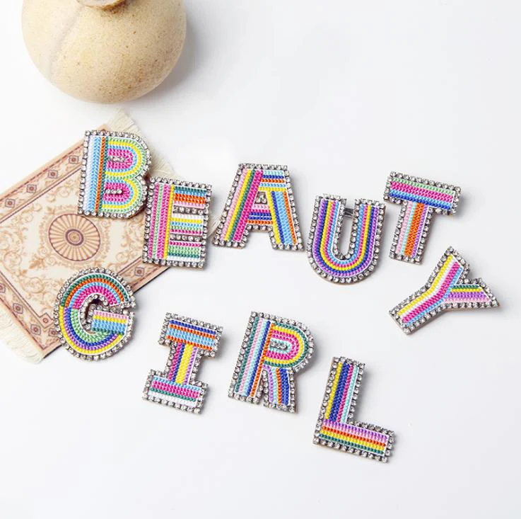 1Pcs New Color Letters Patch Alphabet Brooch Embroidered Beads Applique Diy Name Letters Patches For Clothing Coat, Hat, Bag