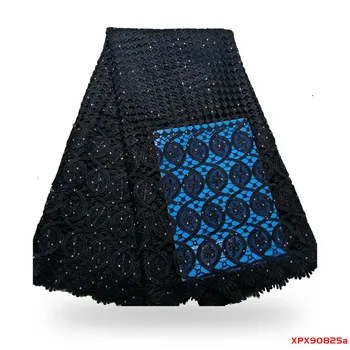 

French new hollow style tulle net lace with stones african mesh lace fabric for wedding dress in black f190825