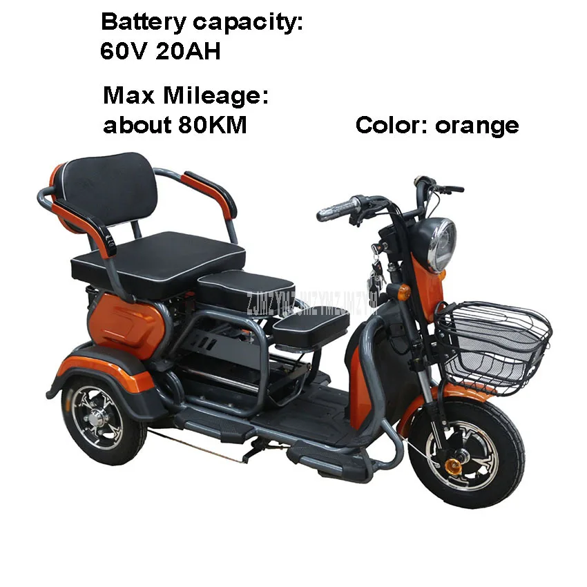 60V 20AH orange Трехместный Электрический мотоцикл для пожилых людей, Электрический скутер с широкими шинами, трехколесный скутер для пожилых людей с ограниченными возможностями, 500 Вт, 48 В/60 в - Цвет: 60V 20AH orange