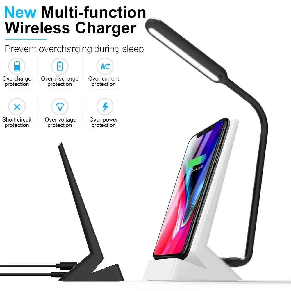 

LED Table Desk Lamp 2 In 1 QI Wireless Charging Creative Eye Protection Multi-Function Reading Light For Mobile Phone Charge