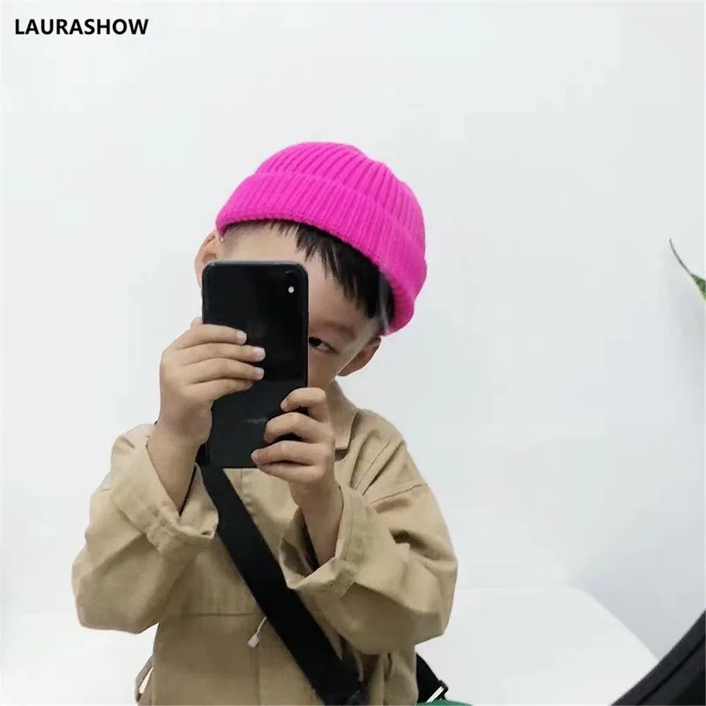Красный Laurashow/Детская разноцветная вязаная шапка; детская теплая шерстяная шляпа шапочка шапка - Цвет: Красный
