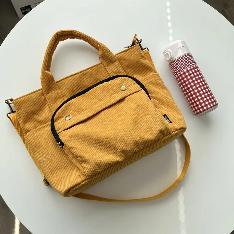 Hylhexyr Women Corduroy Shoulder Tote Solid Color Casual Handbag Fashion Canvas Messenger Bags Zipper Simple Crossbody Bag backpack purse