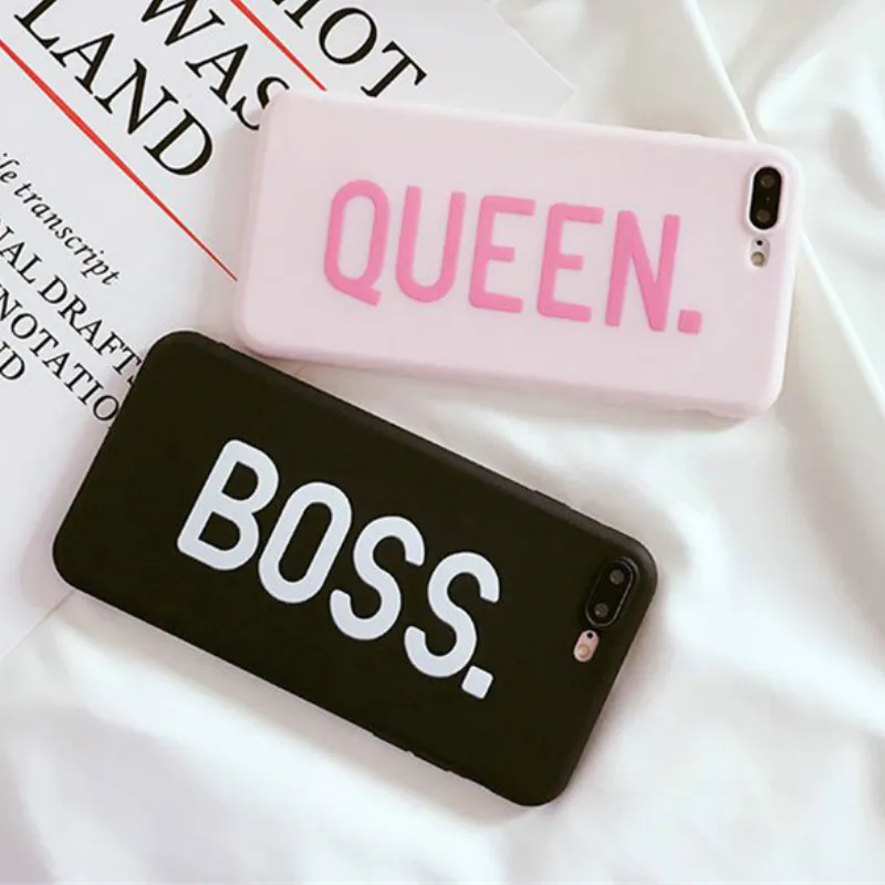 

Letter Loves Queen Boss Pattern Case for iPhone 5 5S SE 6 6S 7 8 Plus X Cover Phone Cases for iPhone XR XS Max Shell Candy Color