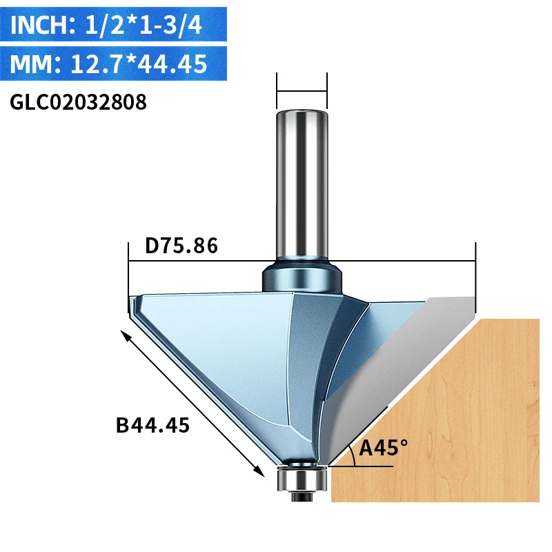 12.7 x 44.45 mm LIDIAO 1 шт. 1/2 ''деревообрабатывающий фреза 45 ° фаска бит с подшипником конической фрезы для дерева Концевая фреза для обрезки машины - Длина режущей кромки: 12.7 x 44.45 mm