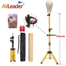 Alileader-trípode para peluca de 140Cm de altura, ajustable, cabeza de maniquí, trípode dorado, negro, cabeza de bloque de lienzo