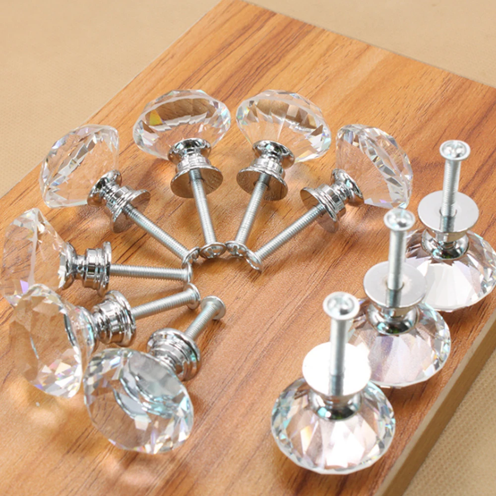 30mm Crystal Glass Diamond Handle Drawer Single Hole Circular Zinc Alloy for Foreign Trade | Обустройство дома