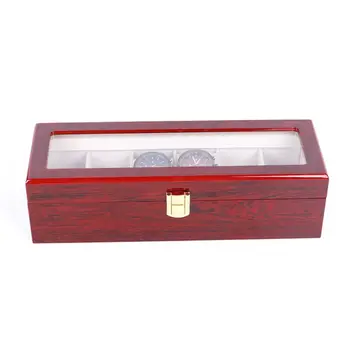 

6 Grids Wooden Watch Display Case Storage Box Winder Jewelry Collection