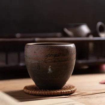 

Coarse Pottery Teacup Kung Fu Teacup Single Cup Handmade Firewood Cup Hand-Held Embryo Ceramic Personal Cup Bamboo-Hat Type Cup