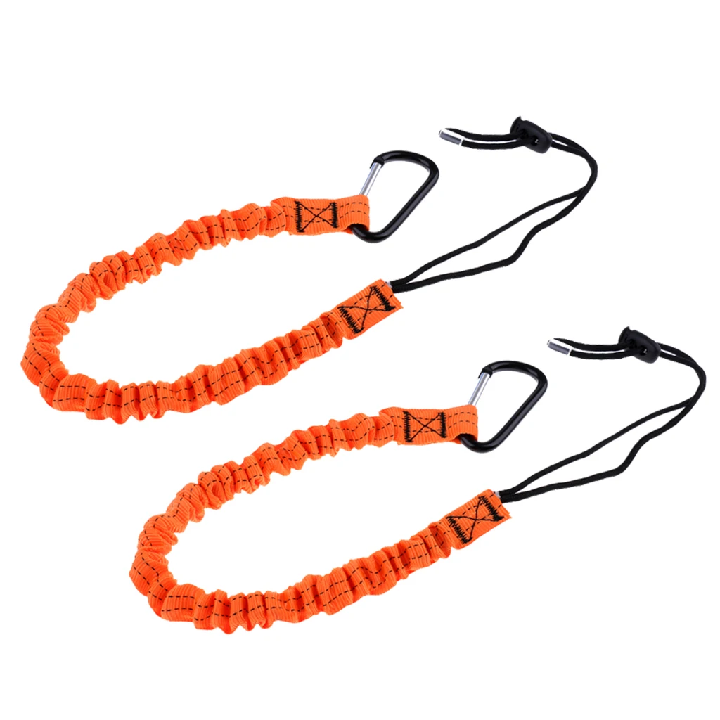 Deluxe 43 inch Elastic Paddle Leash Fishing Rod Safety Cord Tether with Carabiner For Kayak Canoe Boat, Set of 2