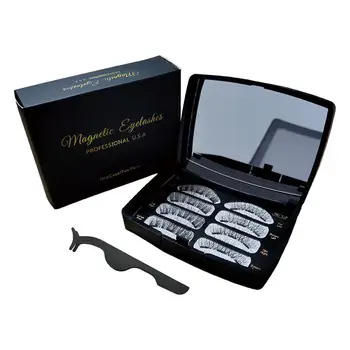 

BellyLady 4Pairs 3D Dual Magnetic Eyelashes Handmade No Glue Eye Lashes + Tweezer Eye Makeup Kit