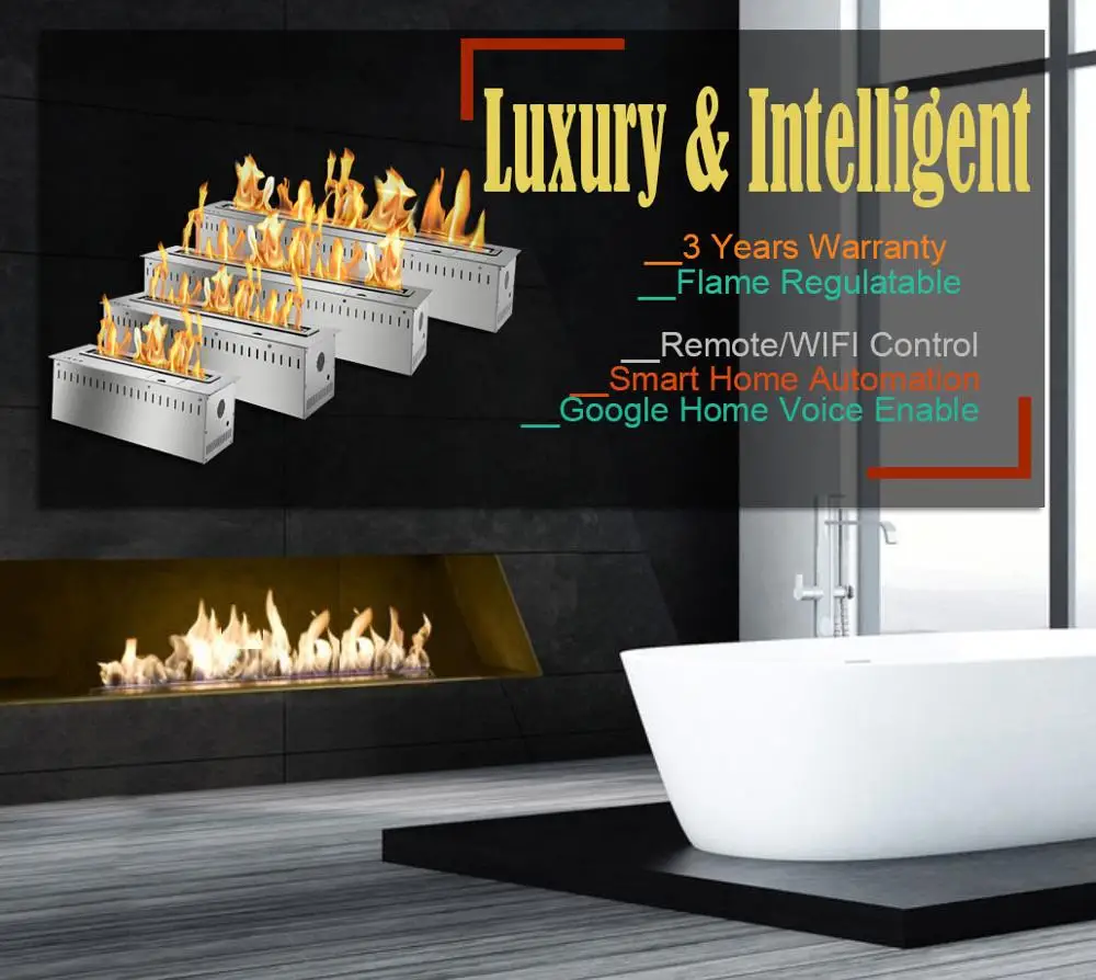 

hot sale 36 inches smart ethanol fire wifi burner eco fireplace insert
