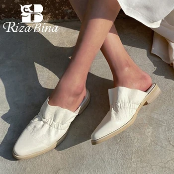 

RIZABINA Woman Sandals Flat Heel Genuine Leather Woman Summer shoes Fashion Sweet Woman Shoes Vacation Cusual Shoes Size 33-40