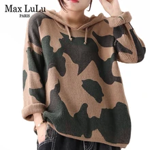Max LuLu Модный корейский трикотаж осенние женские панк Джемперы женские камуфляжные свитера с капюшоном Повседневные вязаные теплые пуловеры
