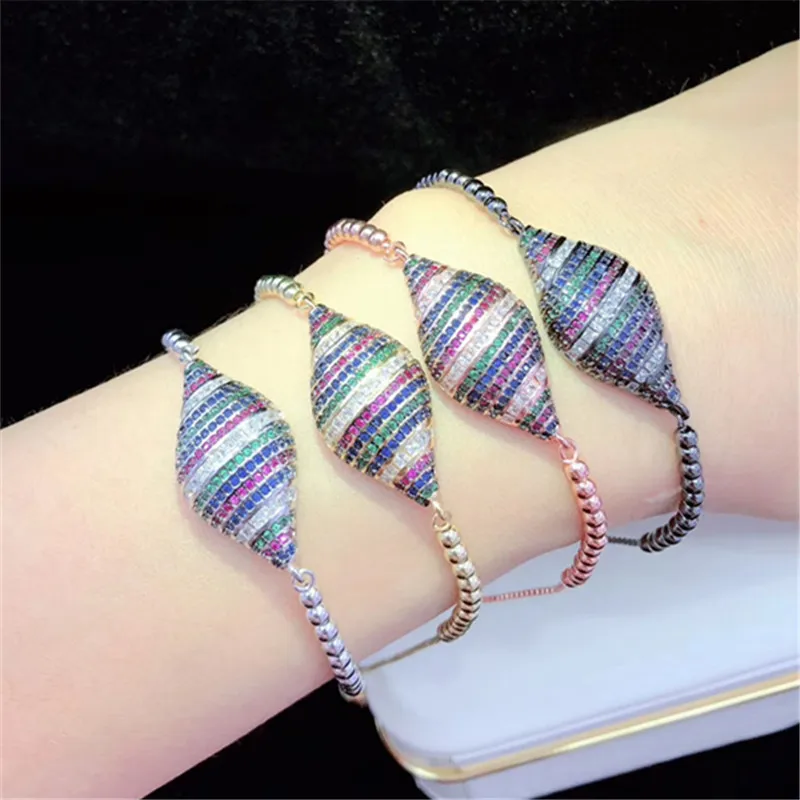 10 шт./лот классический браслет ручной работы из латуни проложить цвета радуги с кубическим цирконием в форме раковины регулируемый браслет Модные украшения